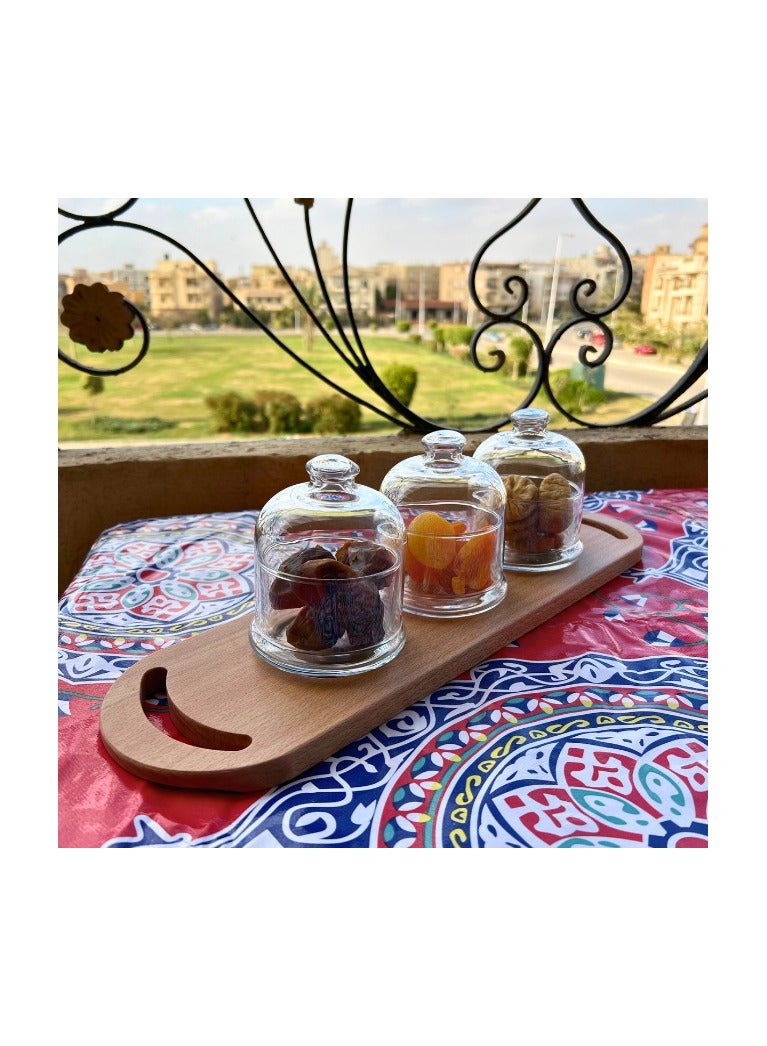 Basic Glass Dates 3 Bowls -(9cm) 230ml + Wooden Tray - Image 3