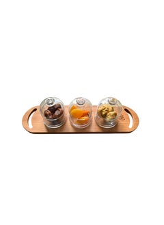 Generic Basic Glass Dates 3 Bowls -(9cm) 230ml + Wooden Tray  - Image 2