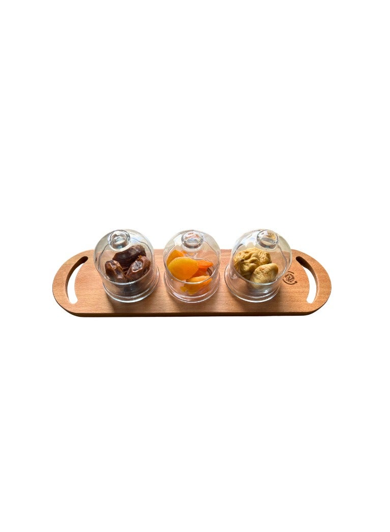 Basic Glass Dates 3 Bowls -(9cm) 230ml + Wooden Tray - Image 2