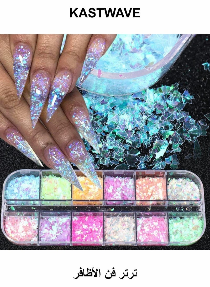 KASTWAVE Nail Art Foil Sequins, 12 Colors Nail Foil Sequins Glitters - Image 1