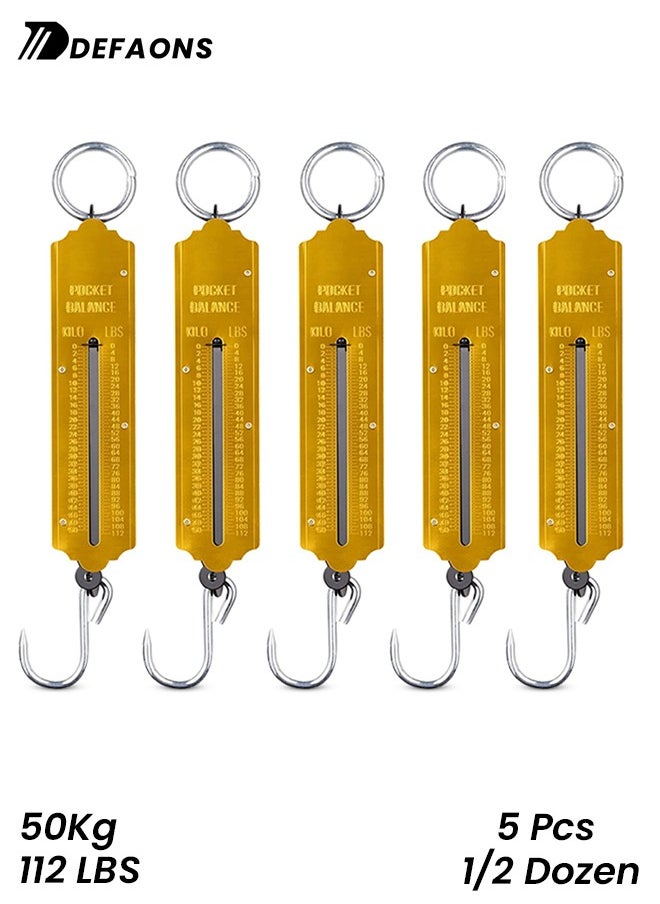 DEFAONS DEFAONS Pocket Balance Spring Scale Portable Hanging Weighing Scale with Hook 50Kg 112LBS Capacity Dual Scale in Kg Lbs Ideal for Fishing Travel Outdoor Market Use Durable and Compact Design - 5 PCS  - Image 1