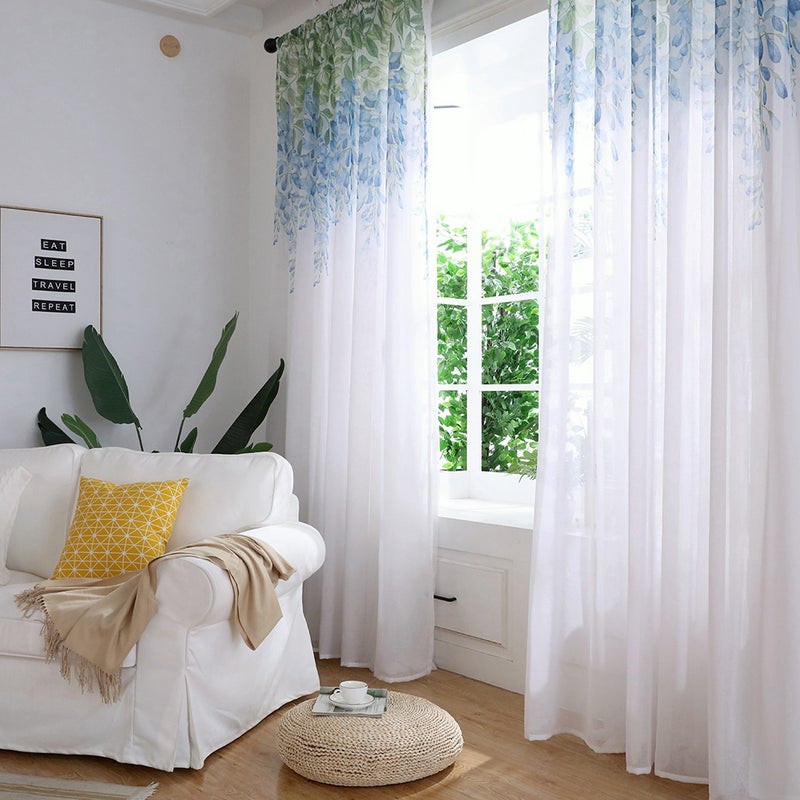 Polyester Window Curtain Valances Voile Bedroom Living Room Decor (Blue) - Image 2