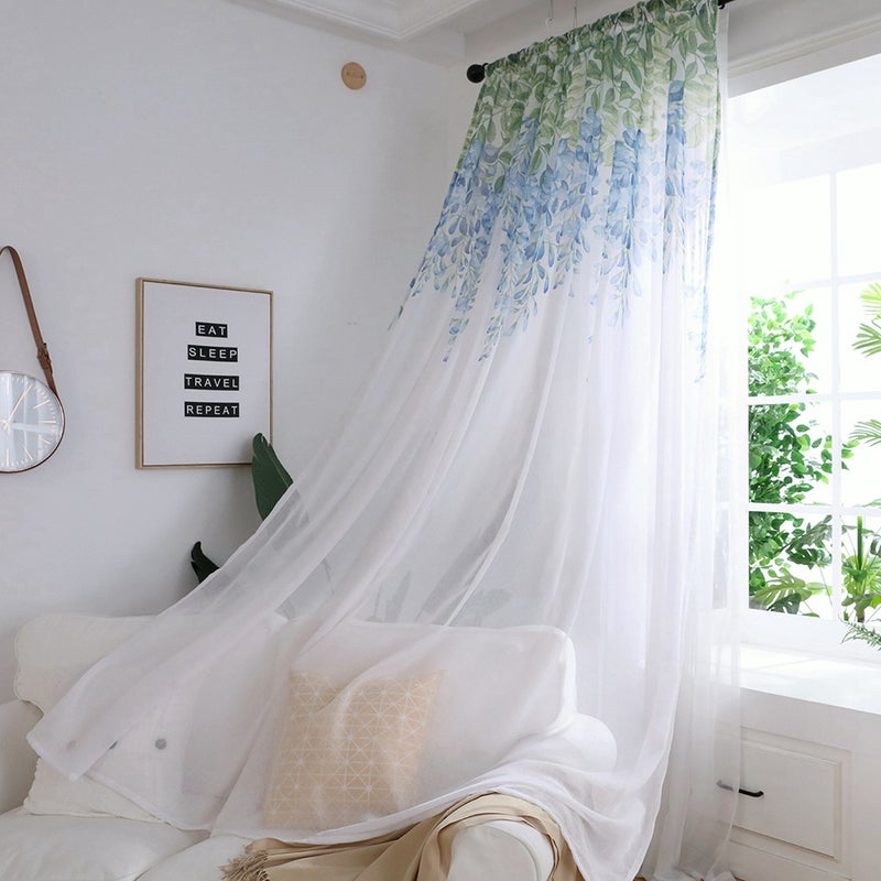 Polyester Window Curtain Valances Voile Bedroom Living Room Decor (Blue) - Image 1