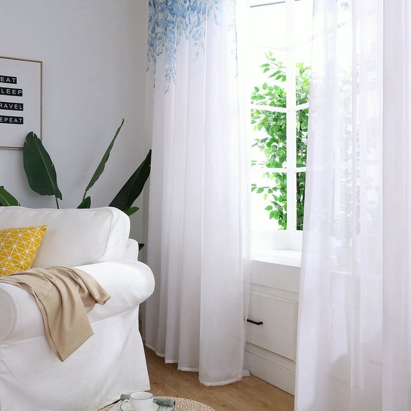 Polyester Window Curtain Valances Voile Bedroom Living Room Decor (Blue) - Image 4