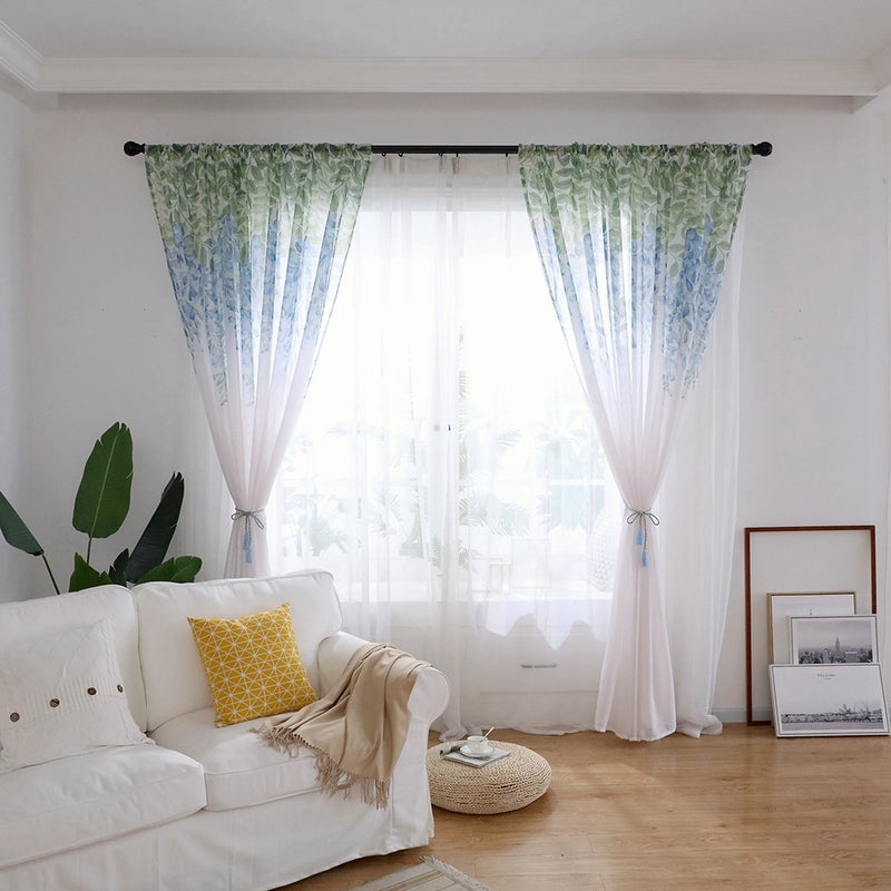 Polyester Window Curtain Valances Voile Bedroom Living Room Decor (Blue) - Image 5