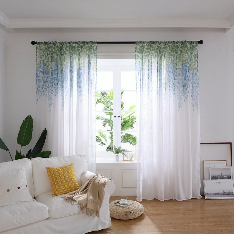 Polyester Window Curtain Valances Voile Bedroom Living Room Decor (Blue) - Image 3