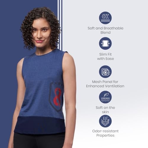 DOMIN8 Women Slim Fit Breathable Poly Cotton Tank Top with Mesh Panel at Bottom | Stylish Tops | Soft & Comfortable Tshirts | Regular Tshirt for Gym, Running - Image 2