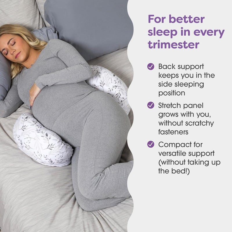Boppy Side Sleeper Pregnancy Pillow Gray Falling Leaves Portable Supportive Pregnancy Pillows for Sleeping on Your Side StayPut Design with Stretchy Center Panel That Grows with Your Bump - Image 2
