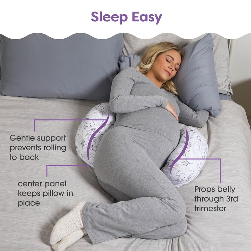 Boppy Side Sleeper Pregnancy Pillow Gray Falling Leaves Portable Supportive Pregnancy Pillows for Sleeping on Your Side StayPut Design with Stretchy Center Panel That Grows with Your Bump - Image 3