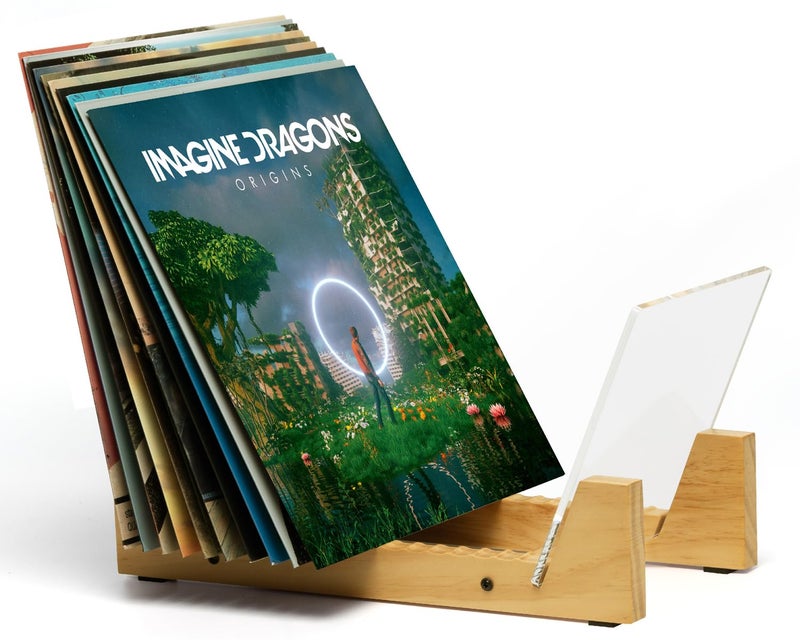 KAIU Vinyl Record Storage Holder - Solid Wood with Crystal Clear Acrylic Holder - Premium Design, Perfect 12" LPs or 7" Singles Display Unit - Stores and Supports up to 50 Albums (Clear) - Image 1