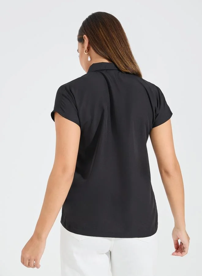Styli Solid Button Down Collared Shirt with Extended Sleeves