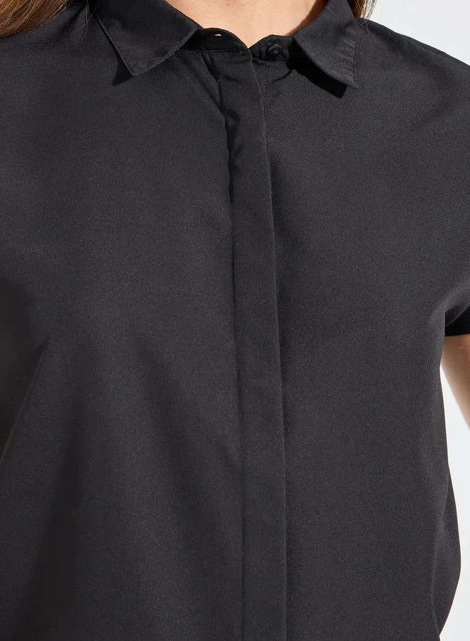 Styli Solid Button Down Collared Shirt with Extended Sleeves