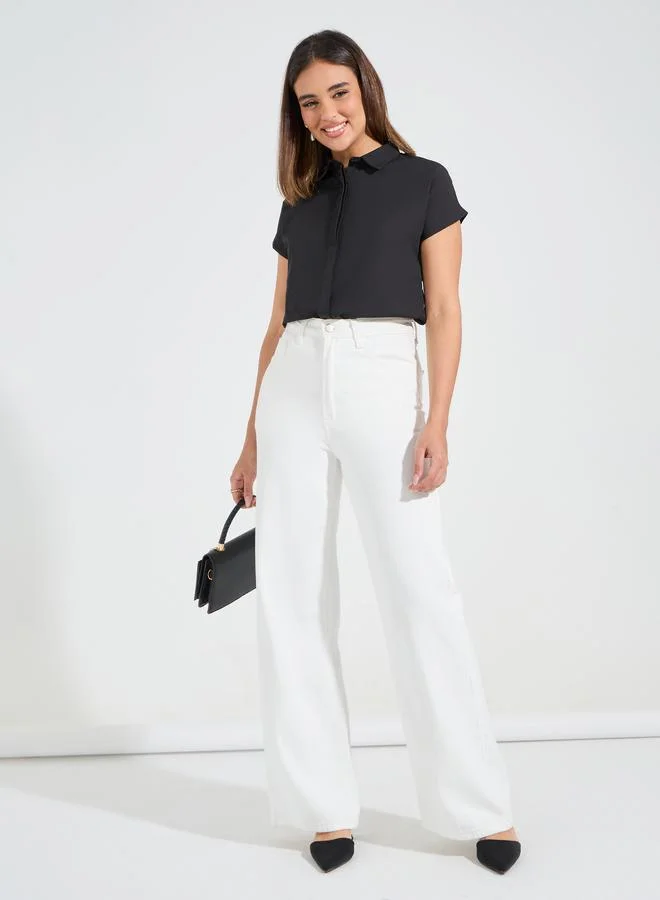 Styli Solid Button Down Collared Shirt with Extended Sleeves