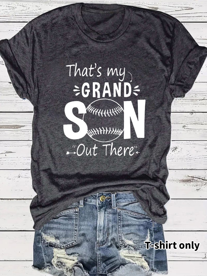 Casual T-Shirt That'S My Grand Son Ball Summer Round Neck Short Sleeve Top Women - Image 1