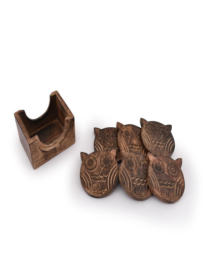 NIRMAN Wooden Crafted Coaster Set of 6 with Coasters Holder for Drink Bar Coaster Tea Coffee Mug Tabletop Barware Drink Handmade Dining Home Decor (Owl Shape) - Image 4