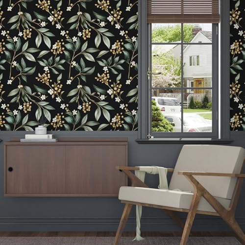 VOLEAAR Dark Peel and Stick Wallpaper Vintage – Dark Green Leaf Removable Self-Adhesive Vinyl for Bathroom Bedroom Kitchen Drawer Cabinet, Black Green Gold Floral Wall Decor Retro Style 17.5" x 118" - Image 3
