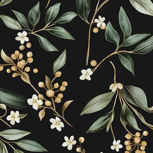 VOLEAAR Dark Peel and Stick Wallpaper Vintage – Dark Green Leaf Removable Self-Adhesive Vinyl for Bathroom Bedroom Kitchen Drawer Cabinet, Black Green Gold Floral Wall Decor Retro Style 17.5" x 118" - Image 1