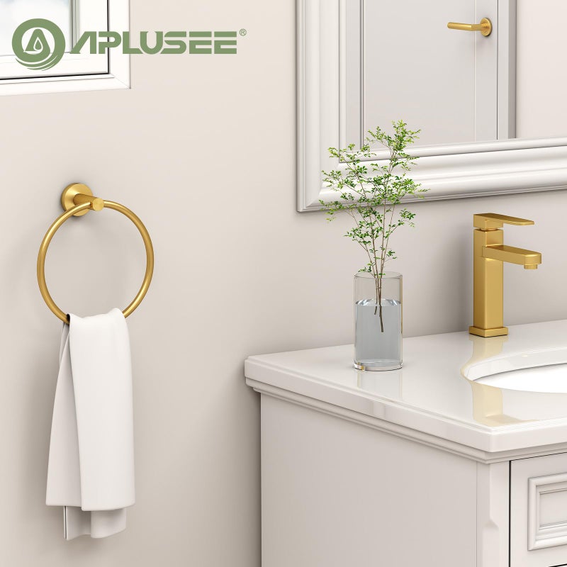 APLusee Towel Ring for Bathroom Wall, Brushed Gold Hand Towel Ring Holder, Heavy Duty SUS 304 Stainless Steel Modern Bathroom Accessories - Image 2