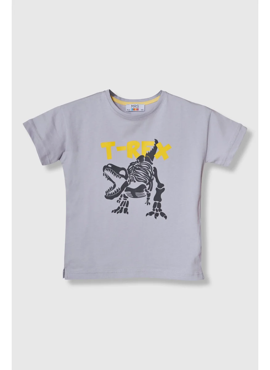 Mrs & Kids T-Rex Oversize Boy's Printed Crew Neck 100% Cotton T-Shirt