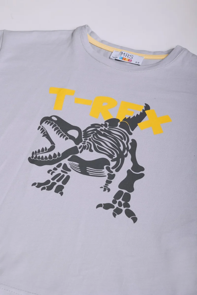 Mrs & Kids T-Rex Oversize Boy's Printed Crew Neck 100% Cotton T-Shirt