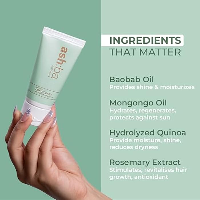 Ashba Botanics أشبا بوتانيكس بلسم للشعر غير المغسول، علاج للشعر المجعد، للشعر الجاف والمجفف | يرطب، يحمي، شعر لامع | مع مستخلصات إكليل الجبل | كريم شعر للتجاعيد | للرجال والنساء - 8 أونصة سائلة - Image 5