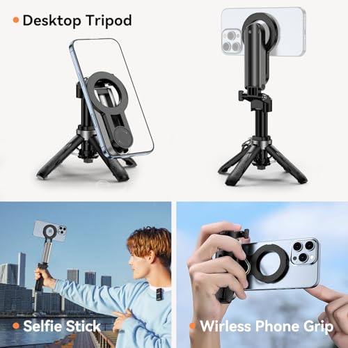 CloudValley Magnetic Mini Selfie Stick Tripod with 2 Fill Lights 3in1 Pocket Size Phone Tripod with 360 Rotation Foldable Grip Detachable Bluetooth Remote - Image 3