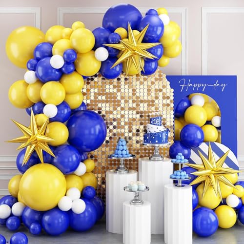 Biapian Blue and Yellow Balloon Arch Kit Royal Blue White Yellow Balloon Garland Kit Latex Baloons with 4D Foil Star Balloons for Baby Shower Anniversary Birthday Wedding Graduation Office Party DIY - Image 1
