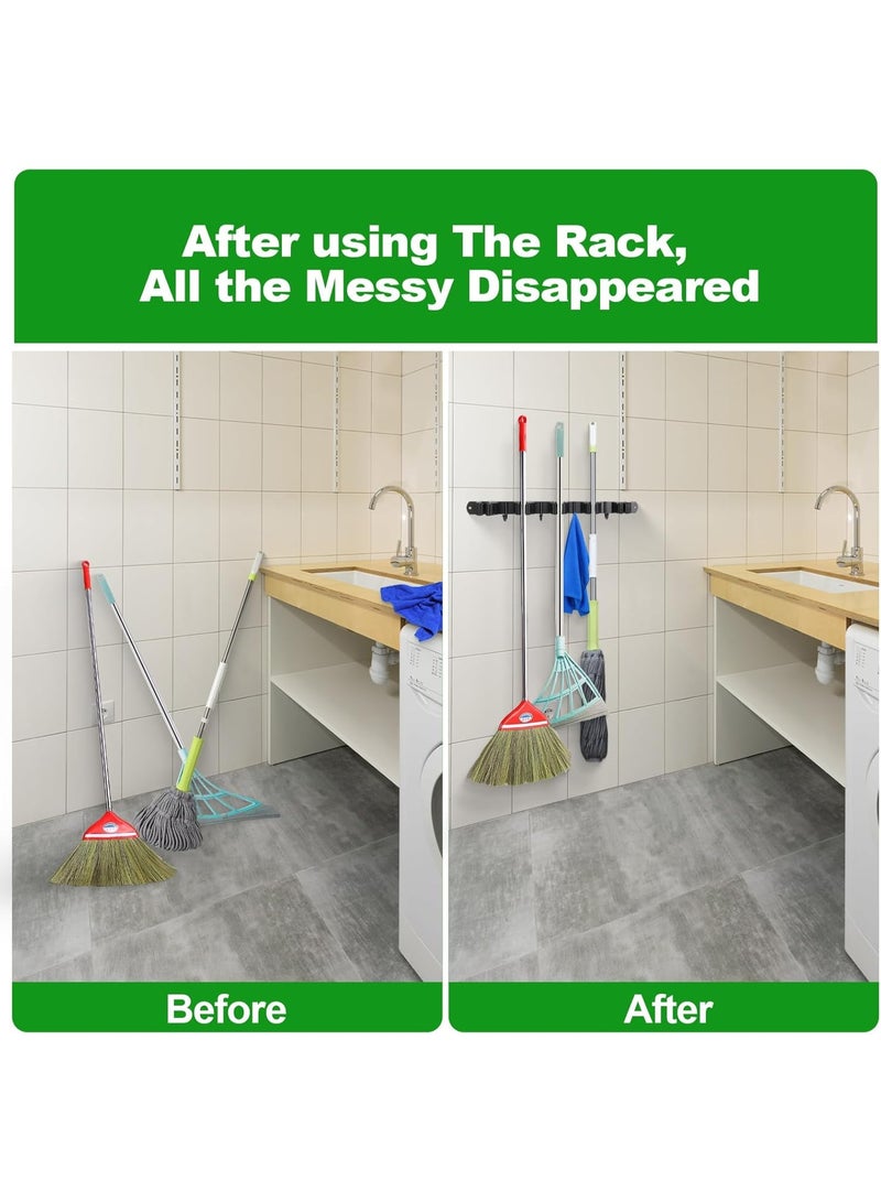 Wall Mounted Mop & Broom Holder with 3 Racks 4 Hooks, Heavy Duty Self Adhesive 304 Stainless Steel Tool Organizer for Kitchen Garden Laundry Garage - Image 3