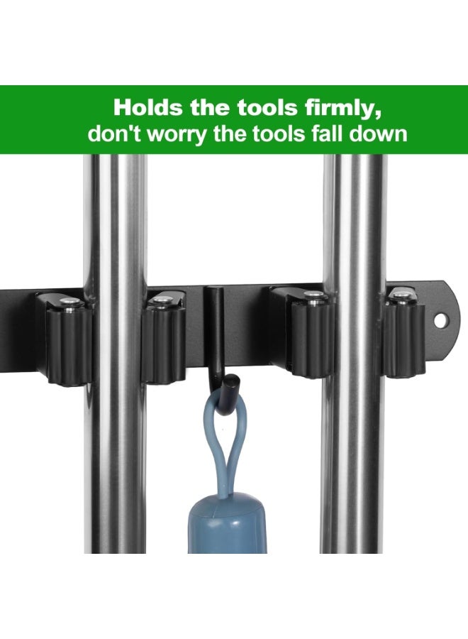 Wall Mounted Mop & Broom Holder with 3 Racks 4 Hooks, Heavy Duty Self Adhesive 304 Stainless Steel Tool Organizer for Kitchen Garden Laundry Garage - Image 4