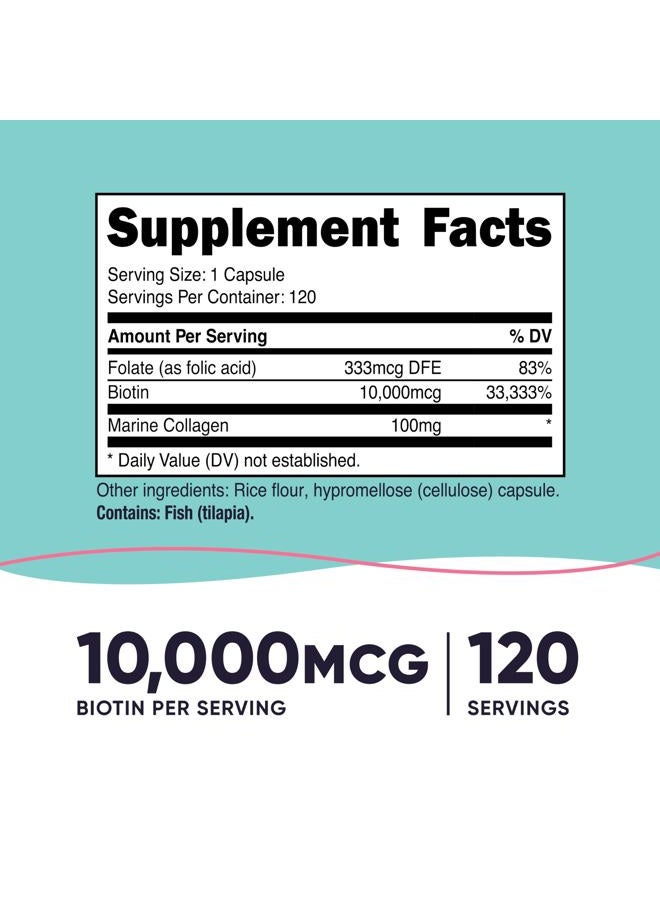 Nutricost Biotin for Women 10,000mcg 120 Capsules - with Folate & Collagen, Gluten Free & Non-GMO - Image 2