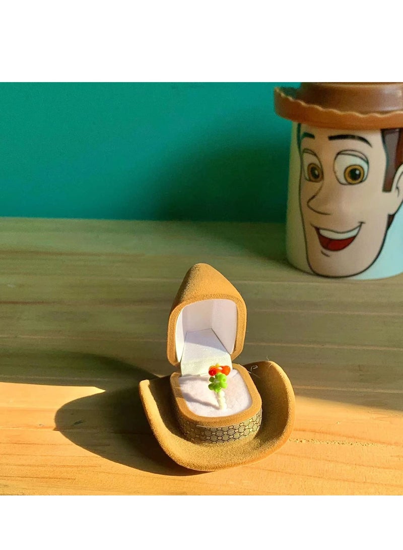 Vintage Cowboy Hat Jewelry Box - Travel-Friendly Velvet Organizer for Rings & Accessories, Perfect for Weddings & Special Occasions (Brown) - Image 2