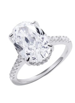 LAVEEN JEWELLERY 18k Gold and Rhodium Plated Ring | Classic crushed ice oval cut half pavé solitaire ring | 925 Sterling Silver with 5A Cubic Zirconia Gemstone | Women Jewelry & Accessories  - Image 1