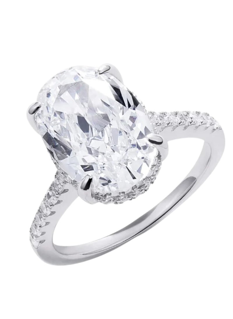 LAVEEN JEWELLERY خاتم مطلي بالذهب عيار 18 قيراطًا والروديوم | خاتم سوليتير كلاسيكي مقطوع بيضاويًا من الثلج المجروش | فضة إسترليني عيار 925 مع حجر كريم من الزركونيا المكعب 5A | مجوهرات وإكسسوارات نسائية  - Image 1