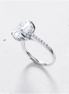 LAVEEN JEWELLERY 18k Gold and Rhodium Plated Ring | Classic crushed ice oval cut half pavé solitaire ring | 925 Sterling Silver with 5A Cubic Zirconia Gemstone | Women Jewelry & Accessories  - Image 2
