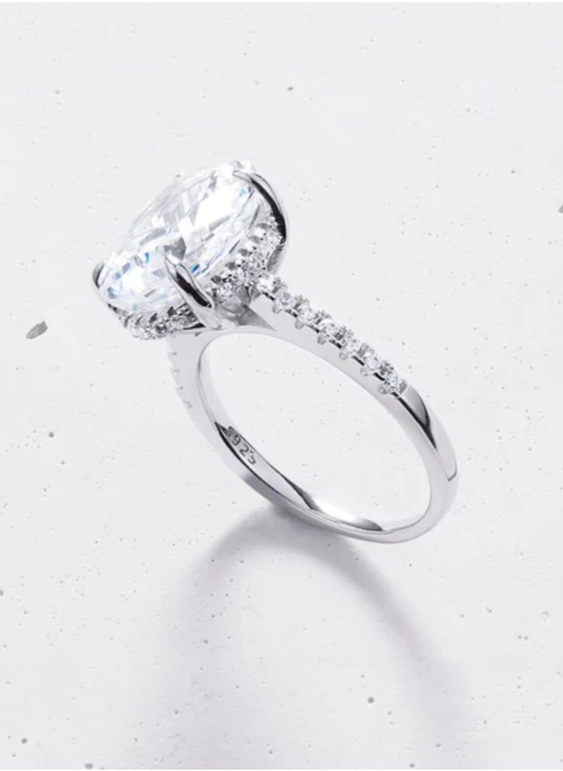 LAVEEN JEWELLERY خاتم مطلي بالذهب عيار 18 قيراطًا والروديوم | خاتم سوليتير كلاسيكي مقطوع بيضاويًا من الثلج المجروش | فضة إسترليني عيار 925 مع حجر كريم من الزركونيا المكعب 5A | مجوهرات وإكسسوارات نسائية  - Image 2