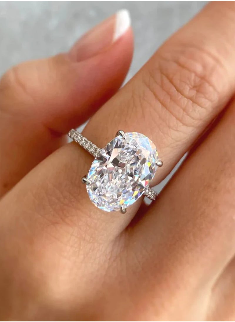 LAVEEN JEWELLERY خاتم مطلي بالذهب عيار 18 قيراطًا والروديوم | خاتم سوليتير كلاسيكي مقطوع بيضاويًا من الثلج المجروش | فضة إسترليني عيار 925 مع حجر كريم من الزركونيا المكعب 5A | مجوهرات وإكسسوارات نسائية  - Image 3