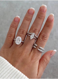 LAVEEN JEWELLERY 18k Gold and Rhodium Plated Ring | Classic crushed ice oval cut half pavé solitaire ring | 925 Sterling Silver with 5A Cubic Zirconia Gemstone | Women Jewelry & Accessories  - Image 4