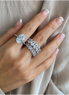 LAVEEN JEWELLERY 18k Gold and Rhodium Plated Ring | Classic crushed ice oval cut half pavé solitaire ring | 925 Sterling Silver with 5A Cubic Zirconia Gemstone | Women Jewelry & Accessories  - Image 5