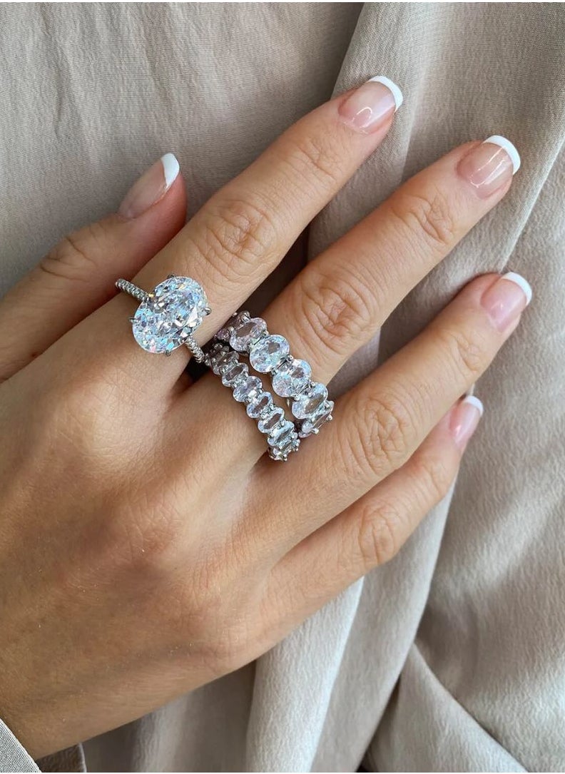LAVEEN JEWELLERY خاتم مطلي بالذهب عيار 18 قيراطًا والروديوم | خاتم سوليتير كلاسيكي مقطوع بيضاويًا من الثلج المجروش | فضة إسترليني عيار 925 مع حجر كريم من الزركونيا المكعب 5A | مجوهرات وإكسسوارات نسائية  - Image 5