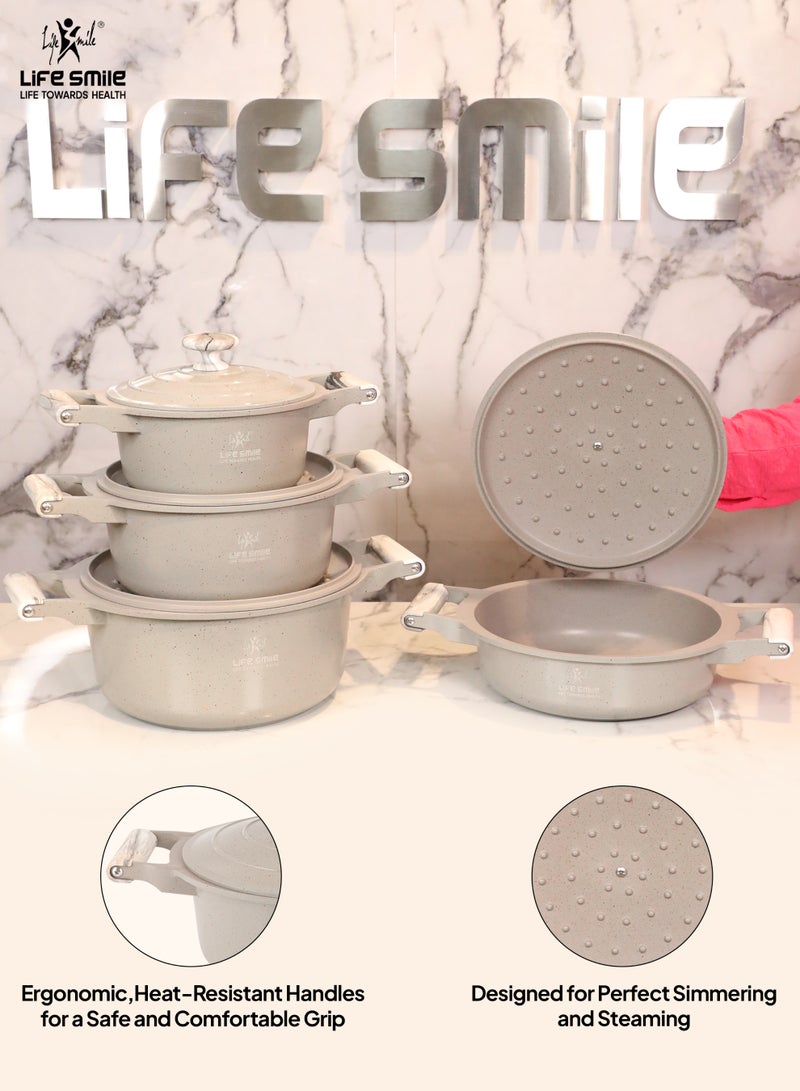 Life Smile 8pc Non Stick Cookware set - Granite Pots and Pans set ,100% PFOA FREE Casseroles,Cookwares with Bakelite Knob & Handles, Induction Base Cooking Set include 20/24/28cm Soup Pot & 26cm Shallow Pot - Image 5