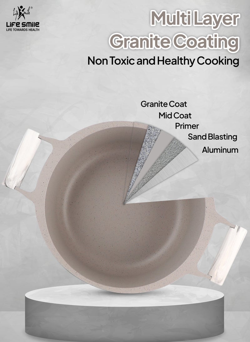 Life Smile 8pc Non Stick Cookware set - Granite Pots and Pans set ,100% PFOA FREE Casseroles,Cookwares with Bakelite Knob & Handles, Induction Base Cooking Set include 20/24/28cm Soup Pot & 26cm Shallow Pot - Image 4