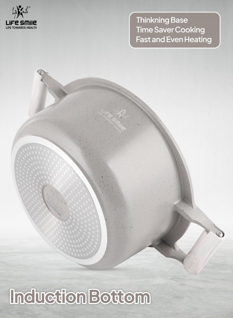 Life Smile 8pc Non Stick Cookware set - Granite Pots and Pans set ,100% PFOA FREE Casseroles,Cookwares with Bakelite Knob & Handles, Induction Base Cooking Set include 20/24/28cm Soup Pot & 26cm Shallow Pot - Image 2