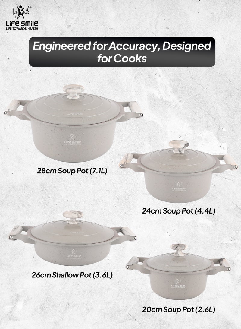 Life Smile 8pc Non Stick Cookware set - Granite Pots and Pans set ,100% PFOA FREE Casseroles,Cookwares with Bakelite Knob & Handles, Induction Base Cooking Set include 20/24/28cm Soup Pot & 26cm Shallow Pot - Image 3