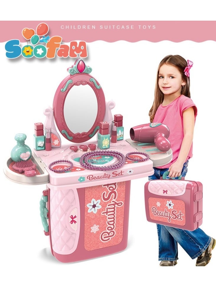 Soofam Pretend  Beauty Dresser Table Play set Gifts, Toddler Beauty Play Set,Princess Toys Makeup Play Set for Kids, Toddler Dress-up Table Toy for 3+Years Old Girls, Kids Role Play Beauty  Play set Gift  - Image 1