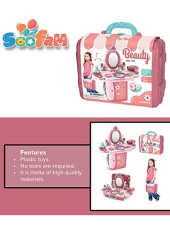 Soofam Pretend  Beauty Dresser Table Play set Gifts, Toddler Beauty Play Set,Princess Toys Makeup Play Set for Kids, Toddler Dress-up Table Toy for 3+Years Old Girls, Kids Role Play Beauty  Play set Gift  - Image 4