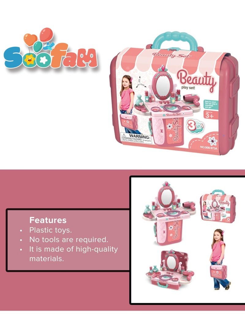 Soofam Pretend  Beauty Dresser Table Play set Gifts, Toddler Beauty Play Set,Princess Toys Makeup Play Set for Kids, Toddler Dress-up Table Toy for 3+Years Old Girls, Kids Role Play Beauty  Play set Gift  - Image 4