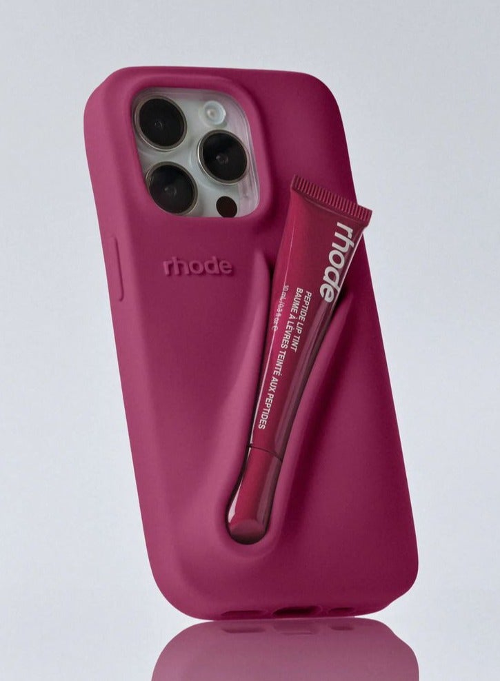 rhode 15 Pro Max Silicone Lip Holder for Cell Phone,(case only) Lip Gloss Adhesive Sleeve for Phone, Lip Holder Stick-on Phone Case, Back Stick On Holder for iPhone 15pro Max raspberry color - Image 1