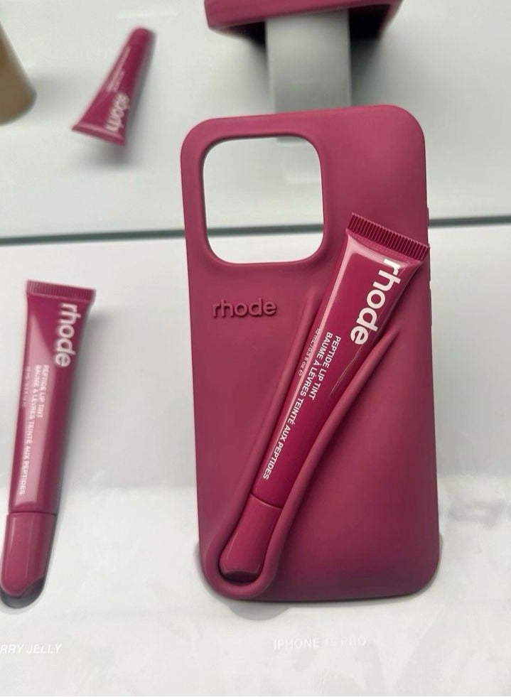 rhode 15 Pro Max Silicone Lip Holder for Cell Phone,(case only) Lip Gloss Adhesive Sleeve for Phone, Lip Holder Stick-on Phone Case, Back Stick On Holder for iPhone 15pro Max raspberry color - Image 4