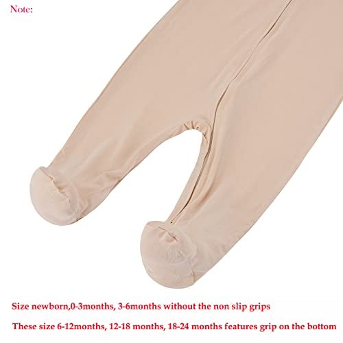 Aablexema Baby Zipper Pajamas Bamboo Rayon, 3pcs Unisex Infant Onesie with Mitten Long Sleeve Footed Pjs(Beige & Pink & Purple,3-6m) - Image 5