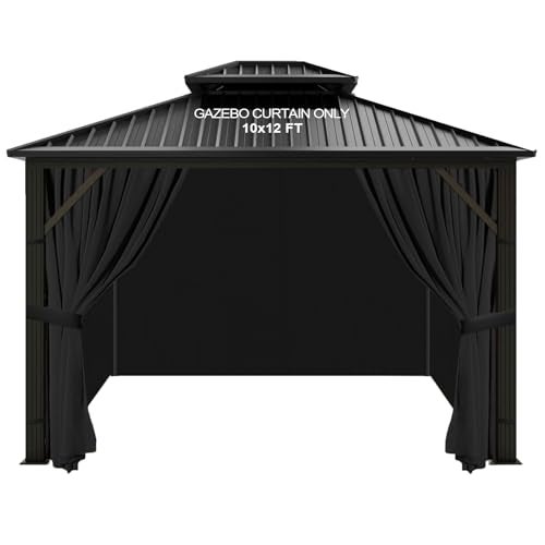 slashome 10'x12' Gazebo Curtains Outdoor Waterproof, Black Universal Replacement Curtain 4-Panels, Sidewalls with Zipper for Garden, Patio, Yard (Only Curtains) - Image 1
